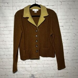 Vintage 1990s Casual Corner Wool Jacket Brown & Camel Boiled Wool Button Front M